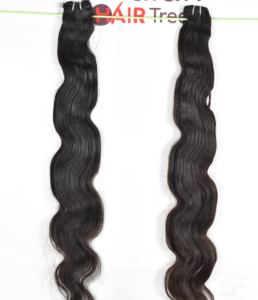 Extensions de cheveux humains indiens Bodywave, couleur noire naturelle, Remy, non traités, cuticules alignées, double trame machine - Product Image 1