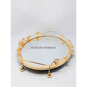 Gorgeous Look Flowers Designer Heavy Duty <b>Metal</b> <b>Edges</b> Round Shape Mirror Serving Tray Hotel And Restaurant Table Centerpiece - Product Image 6