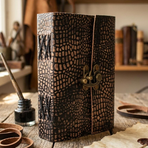 Handmade Crocodile Embossed Leather Journal, 7x5 Inch Diary with Metal Front Clasp Lock, Antique Rustic <b>Notebook</b> - Product Image 3