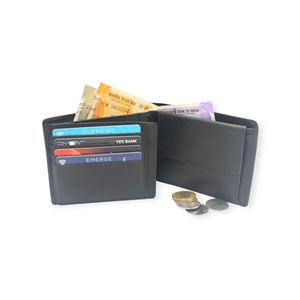 Portefeuille en cuir de chèvre noir WI 021 - Fabrication artisanale de qualité supérieure, finition durable, design pratique pour un usage quotidien, sac à main pour homme, cadeau - Product Image 5