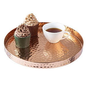 Bandeja de servicio de cobre Bandeja de chocolate de cobre martillado redondo Tendencia Nueva llegada Bandeja de cobre simple - Product Image 2