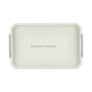 White Coated Metal Serving <b>Tray</b> With <b>Silver</b> Handles Rectangle <b>Tray</b> for Home & Hotels <b>Drinks</b> & Snacks Serving <b>Trays</b> - Product Image 2