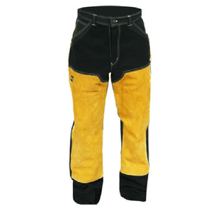 Venta al por mayor de pantalones de soldadura de cuero retardante de llama Amarillo De cuero dividido estilo frontal plano - Product Image 3