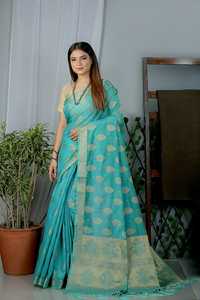 Banarasi-ropa de fiesta de primera calidad, seda suave, color amarillo oscuro - Product Image 6