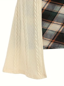 Moda europea y americana elegante temperamento costura hebilla Plaid estampado punto Casual camisa vestido para mujer - Product Image 5