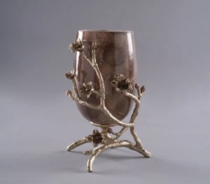 Decorative Golden Aluminium <b>Candle</b> Stand With Hurricane Glass Ideal For Table Centerpiece Accent And Home Decoration - Product Image 1