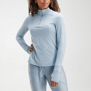 Vente en gros de vêtements de yoga pour le fitness d'automne pull à fermeture éclair et quart côtelé pour femmes t-shirts à manches longues vêtements de gym d'équitation coupe ajustée - Product Image 1