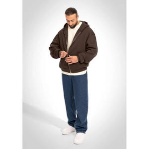 OEM sur mesure de haute qualité fermeture éclair 100% coton polaire tissu marron couleur sweat à capuche pour hommes sérigraphie sweat à capuche avec fermeture éclair pour hommes - Product Image 2