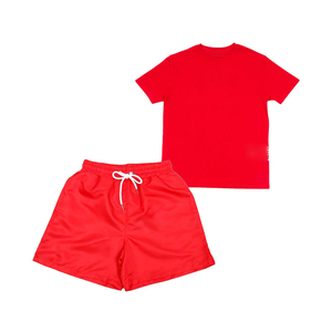 Ensemble décontracté deux pièces pour homme avec logo personnalisé, chemise et short d'été, séchage rapide, jersey uni en polyester/coton, style urbain - Product Image 2