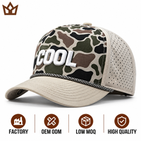 Casquette de baseball camouflage 5 panneaux personnalisée de haute qualité, imperméable, avec trous découpés au laser, corde et broderie 3D, Gorras Casquette Sport Golf OEM ODM