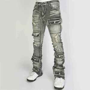 กางเกงยีนส์แฟชั่นสำหรับผู้ชายกางเกงยีนส์ผ้ายีนส์ผ้ายืดทรงสลิมฟิตสำหรับผู้ชายกางเกงยีนส์สีน้ำตาลและสีดำ - Product Image 6