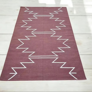 Alfombra Kilim marroquí hecha a mano de algodón con mechones, diseño del sudoeste granate para el hogar, lavable, entrada, pasillo, escalera, decoración - Product Image 1