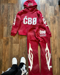 Ensemble de jogging décontracté personnalisable 500 GSM effet vieilli avec sweat à capuche et pantalon de survêtement assorti 100% coton motif uni hiver - Product Image 1