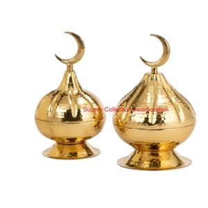 Cuenco de fecha martillado de oro y salvia de lujo con luna creciente y soporte de borla para decoración de Ramadán y Eid mesa de hogar Islámica - Product Image 3