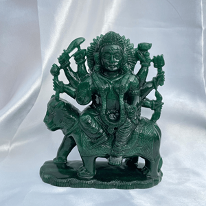 Estatua de Jade verde Durga, ídolo de piedras preciosas talladas a mano para templo Pooja, regalo de decoración del hogar, figurita espiritual india de exportación a granel - Product Image 1