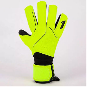 Guantes de Portero de Cuero Amarillo Neón y Negro, Palma de Látex Transpirable, Correa de Muñeca Ajustable para Entrenamiento de Fútbol Profesional - Product Image 3