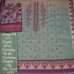 Bin Saeed, juego de bordado de césped Digital de 3 piezas de alta calidad, incluye bordado Dupatta para uso indio y pakistaní, venta al por mayor - Product Image 2