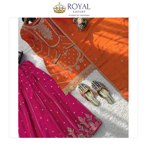 Vêtements de style indien en gros, meilleurs vêtements de fête et de festival, soie chinnon avec travail de fil et de sequins, costume Sharara à vendre - Product Image 2