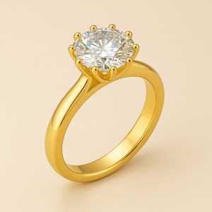 Lujo 14K oro amarillo corte redondo Moissanite eternidad anillos de diamantes anillo de compromiso de boda para mujer - Product Image 2