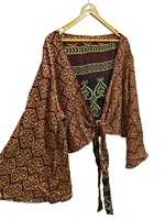 Vêtements pour femmes-Top de luxe en soie à manches cloche, veste à imprimé floral cachemire, cadeau pour elle-Top court indien