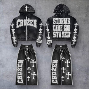 Custom Vintage Zip-Up Street Style Sportswear Pantalones acampanados transpirables Bordado Desgastado Efecto lavado Loose Fit Chándales - Product Image 3