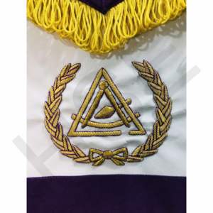 Delantal Masónico del Consejo Criptico, Regalia de Maestros Reales y Selectos, Flecos Morados y Dorados, Piel de Cordero Bordada a Mano - Product Image 6