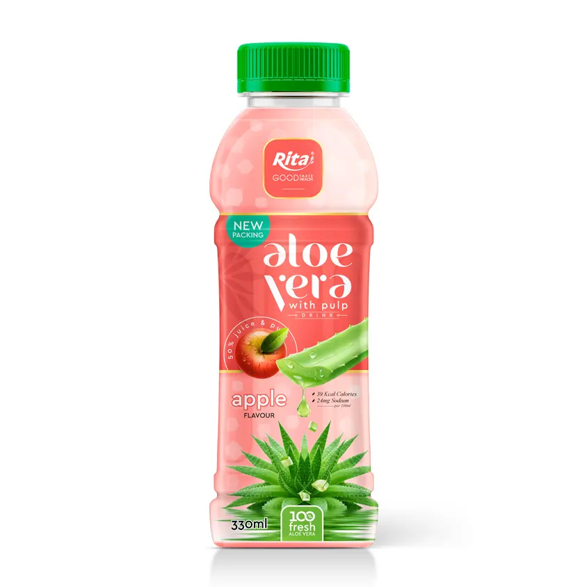 Kostenlose Probe Guter Preis Getränk 330 ml Haustier flasche Aloe Vera Saft mit Apfel geschmack Exporteur aus Vietnam Erfrischung getränk