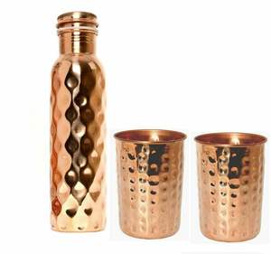 Auténtico Frasco de Cobre Martillado Ayurvédico, Botella de Agua 100% Cobre Sólido Puro para Beneficios para la Salud, Botella Deportiva Antimicrobiana - Product Image 3