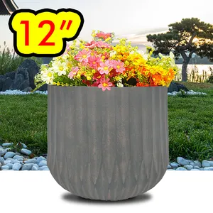 12 "& 15" & 18 "Outdoor Home Vasos de Flores Plantadores Tradicional Fibra De Vidro Grande Jardim Com Folhas Padrão Decorativo Burlywood