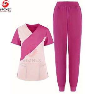 Comfortable High Quality Knitted Medical Scrub Sets Women Custom <b>Nursing</b> Uniforms Stylish Spandex Polyester Hospital Scrubs - Product Image 1