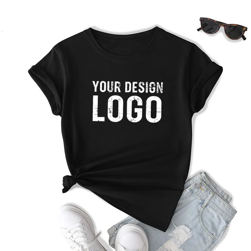 Benutzer definierte T-Shirt heiß verkaufen Europa und Amerika Amazon Sommer leere T-Shirt benutzer definierte Logo-Label drucken Mode Hals Frauen T-Shirts