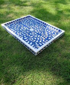 Plateau de service rectangulaire en incrustation d'os en bois naturel fabriqué à la main de qualité supérieure pour les restaurants à domicile et les hôtels de l'Inde. - Product Image 3