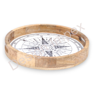 Tendance boussole impression plateau rond mangue plateaux de service en bois pour usages polyvalents plateau personnalisé haute Durable prix compétitifs - Product Image 2