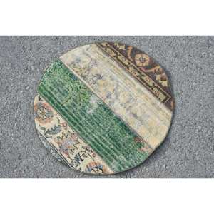 Alfombra de algas marinas de lana marrón verde de 2,4x2,4 pies vintage clásica turca área grande rectángulo patrón de pasillo respaldo de látex para habitaciones - Product Image 4