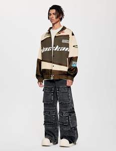 Unisex <b>Vintage</b> Letter <b>Racer</b> Oversized Baseball Bomber <b>Jacket</b> for Men Men's Varsity Coat Stand Collar College Streetwear Style - Product Image 4