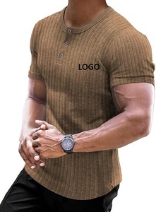 Camiseta Henley acanalada para hombre, camiseta ajustada de algodón de manga corta y larga, camiseta informal directa de fábrica - Product Image 3