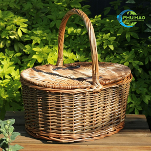CESTA DE RATÁN clásica hecha a mano, CESTA DE PICNIC con tapa para un fácil transporte y almacenamiento compacto, excursiones ligeras de un día - Product Image 2