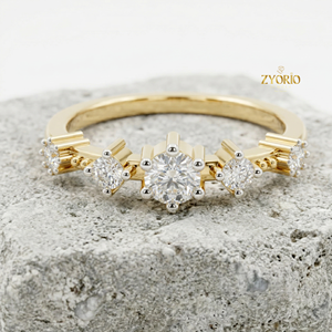 Anillo de Diamantes de Laboratorio de Oro de 10K con Cinco Piedras, Anillo de Boda Redondo Baguette para Mujer - Product Image 3