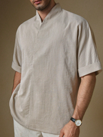 T-shirt décontracté pour homme Mainfolk, couleur unie, col en V, manches courtes, coupe ample, idéal pour le quotidien