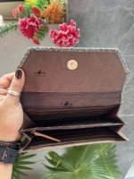 Casing ponsel genggam dompet kulit ukir desainer baru dompet kulit sapi bergaya dompet warna Pirus untuk wanita