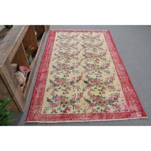 Alfombra turca Vintage, área grande, 4,1x6,7 pies, tradicional, rojo, Beige, patrón de retazos, lana, látex de 10mm para adolescentes, para habitación de pasillo - Product Image 3