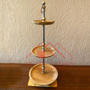 Ensemble de 2 présentoirs à gâteaux à 2 niveaux avec assiettes en bois présentoir à gâteaux décoratif de fête de mariage à vendre - Product Image 1