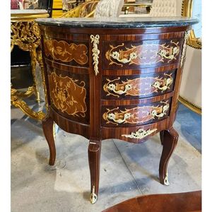Sang trọng phong cách Pháp gỗ gụ cạnh giường ngủ commode với đá cẩm thạch hàng đầu & phức tạp marquetry | thủ công mạ vàng đồng ormolu đầu giường F - Product Image 5