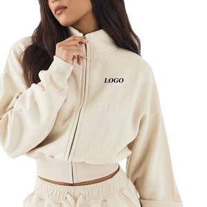 Sweat-shirt pour femme à col montant, design durable pour les acheteurs en gros avec logo personnalisé, fermeture éclair intégrale avec design uni, décontracté - Product Image 1