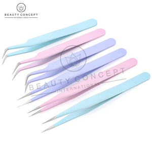 Pinzas de extensión de pestañas de instrumento de belleza de alta calidad de acero inoxidable multicolor personalizadas ecológicas - Product Image 4