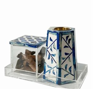 Ensemble de brûleur d'encens Bakhoor de Style arabe boîte à plateau incrustation d'os/vadrouille avec accessoires de décoration de maison au parfum de bois de santal - Product Image 4