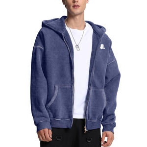 Nouveau sweat à capuche zippé uni délavé à l'acide pour homme, coupe classique, polaire 100% coton, respirant, séchage rapide, service OEM - Product Image 2