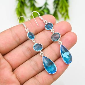 High Quality Elegant Topaz Gemstone 925 Silver Plated Statement <b>Earrings</b> For Bridal Use Available at Reasonable Price - Product Image 3