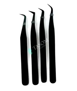 90 degree 45 degree L boot S curved eyelash extension tweezers available in fiber tip wholesale price customised logo
