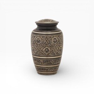 Urna Funeraria Decorativa Negra y Dorada con Patrones Grabados Detallados para un Recuerdo Tradicional - Product Image 1